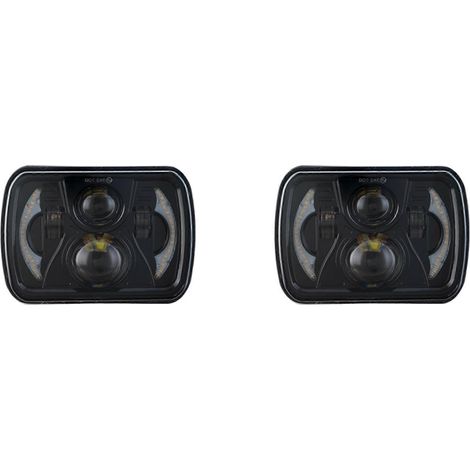 Deux phares à projection LED H6054 7x6 pouces/5x7 pouces avec faisceaux scellés carrés, compatibles avec les modèles Plym, Dodge, GMC, Cherokee, Wrangler XJ et YJ. (1/5)