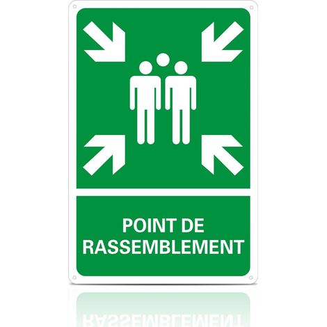 Point de Rassemblement Panneau de Sécurité en Aluminium Métal Réfléchissant 20x30cm imperméable à l'eau protection UV avec trous pré-percés (1/5)
