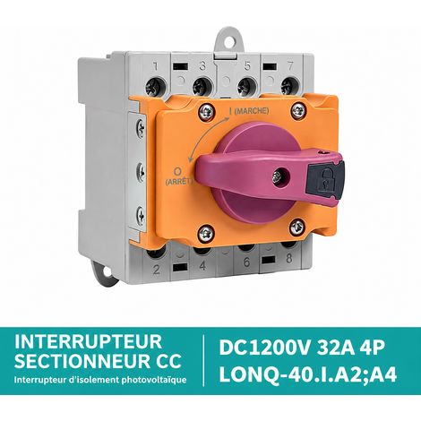 Sectionneur photovoltaïque CC 1200V 32A 4P interrupteur solaire ignifuge dc1200 32 a2 a4 10 × 6 × 11 cm 300 g – Livraison gratuite