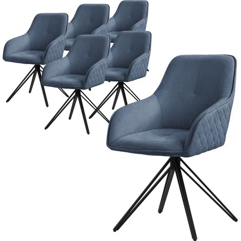 ML-Design Esszimmerstühle drehbar 6er Set, Textil Webstoff, Blau, Wohnzimmerstuhl mit Armlehne/Rückenlehne, 360° Drehstuhl, Polsterstuhl mit Metallbeine, Ergonomische Sessel, Küchenstuhl Loungesessel