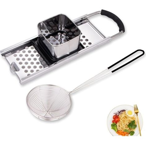 Rallador de spaetzle de acero inoxidable de 2 piezas, máquina para hacer spaetzle, prensa para spaetzle, raspador de spaetzle, cortador de spaetzle de acero inoxidable con deslizador de pasta, para es (1/5)