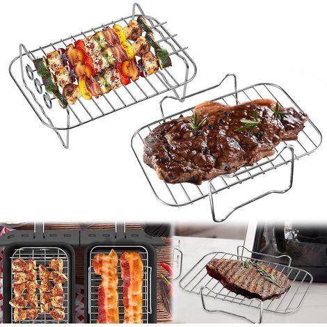 2 Piece Air Fryer Accessory, Double Multi-function Stand With Grill Fork For Ninja Foodi Af300eu/af400eu, 304 Stainless Steel Air Fryer Accessory (1/5)