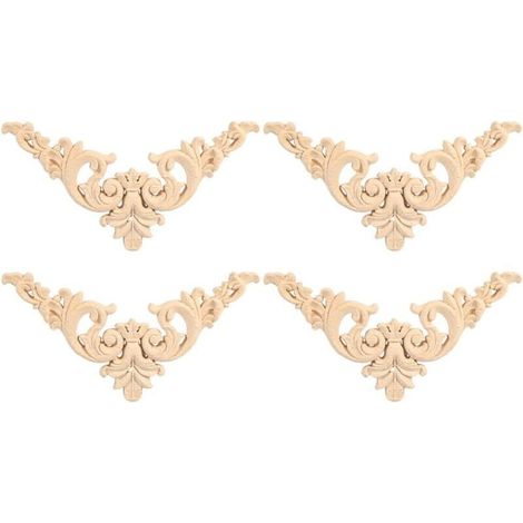 4PCS Applique en Bois sculpté de Style européen Vintage Non Peints pour la Décoration de l'Armoire Meubles Fenêtre Miroir Ornement à la Main de Porte à la Maison (12 12)