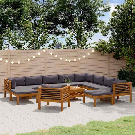 Salon de jardin 12 pcs Ensemble Table et Chaise de Jardin - avec coussin Bois d'acacia solide BV365773 - BonneVie (1/5)