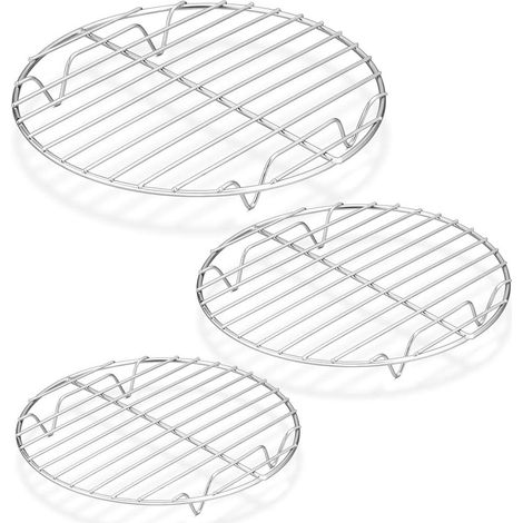 Runder Grillrost Set, 3 Stück (7½", 9", 10½") – Edelstahlrost zum Backen, Kühlen, Dämpfen & Grillen, für Airfryer, Suppentopf & Kuchenform