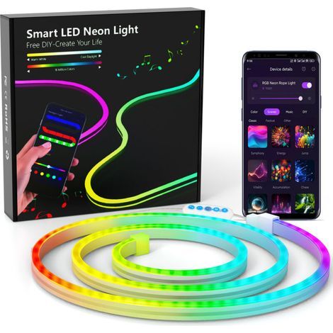 Neon Ruban LED 1m. RGB Bande LED avec Contrôle APP Contrôle. Flexible Étanche Découpable Synchronisation Musicale Bandeau Lumineuse Led pour Intérieur Déco Maison (1/4)