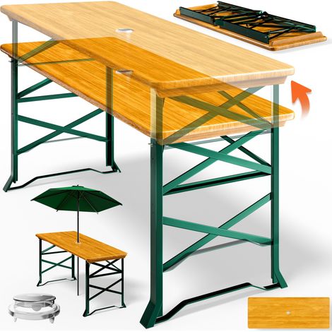 CASARIA® Mesa Cervecera Patio Plegable Madera Caterinig Eventos 170cm Buffet Exterior Altura Ajustable