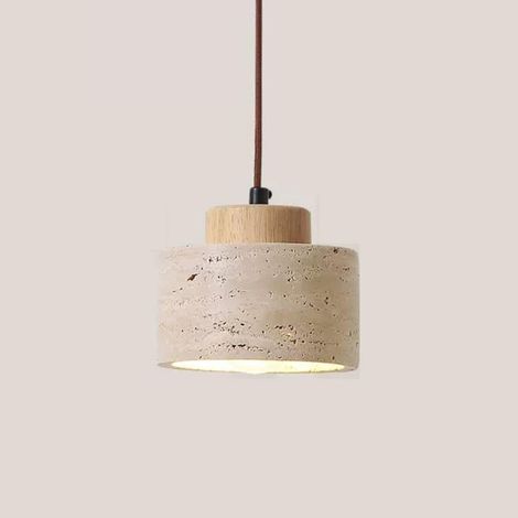 Lustre cylindrique en pierre naturelle nordique, petit modèle médiéval moderne, en bois, style industriel, blanc. (1/5)