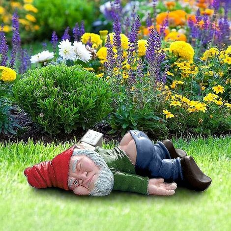 Drunk Dwarf Flocked Ornaments Outdoor Garden Statue Waterproof Resin Garden Figurine (1/3)
