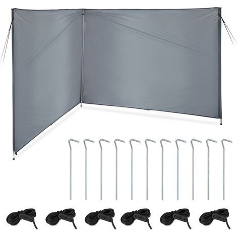 Brise-vue et auvent pliable idéal plage camping 400 x 160 cm stable et hydrofuge en polyester beige (1/5)