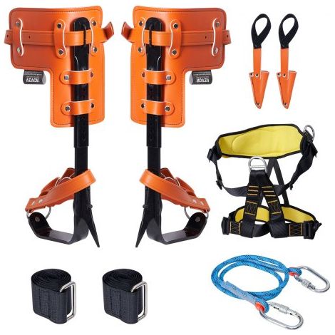 - Juego de púas para trepar árboles, 1 par de púas de acero de aleación con cuerda de seguridad y arnés de seguridad, capacidad de carga de 350 libras, equipo de arboricultura para escaladores, recole (1/5)
