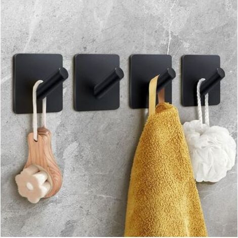 Hochleistungs-Klebehaken, 4er-Pack Handtuchhaken, selbstklebender Wandhaken für Bad/Mäntel/Bademäntel/Küche, selbstklebender Haken ohne Bohren, matter Edelstahl (1/5)