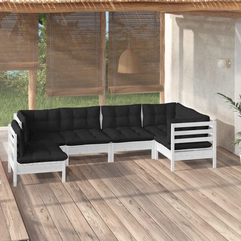 vidaXL 6-tlg. Garten-Lounge-Set mit Kissen Weiß Kiefernholz (1/5)