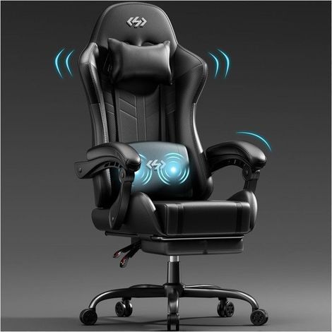 Fauteuil ergonomique - Ecofurnix - Coussin lombaire massant - Dossier réglable - Appui-tête réglable-Noir