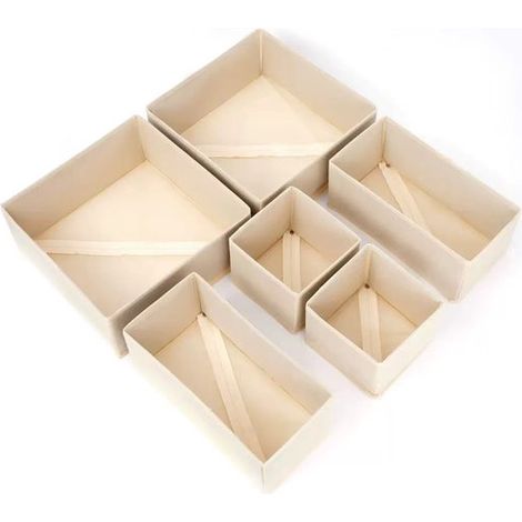 Organizadores de cajones - Separadores de cajones plegables - Cajas de almacenamiento para ropa y accesorios - Juego de 6 piezas - Beige (1/5)