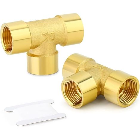 2Pcs Brass Tee Fitting, 3/8" x 3/8" x 3/8" BSP Female Pipe Fittings (1/4)