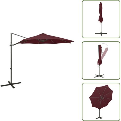 Protezione dal sole - vidaXL Ombrellone a Sbalzo con Palo e Luci a LED Bordeaux 300 cm - Ombrellone con luci