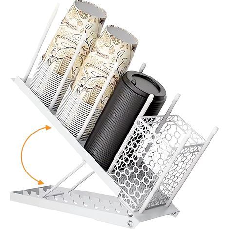 Café con 4 compartimentos verticales, estación para azúcar, porta vasos - Estación de té, para vasos de papel desechables y pajitas, tapas, cremas, para cocina y bar (Blanco) (1/4)