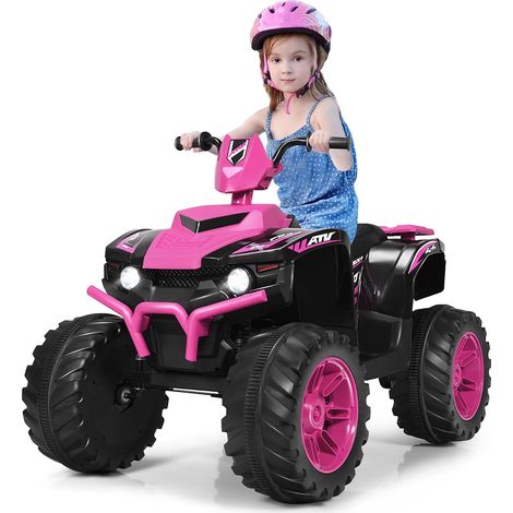 COSTWAY 12 V Quad Elettrico per Bambini, Auto Elettrica Cavalcabile con Luci LED e Musica, Velocità Fino a 5km/h, per Bambini 3-7 Anni (Rosa) (1/5)