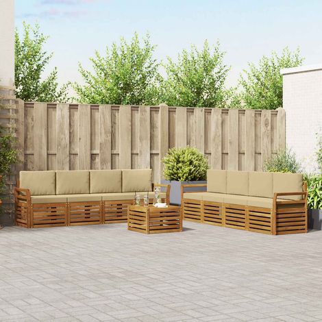 vidaXL Outdoor-Sofagarnitur 9 Stk. Natur und Beige (1/5)