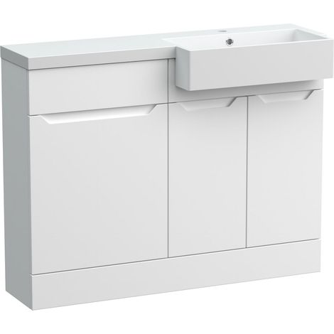 Teddesley Floor Standing Compact 2 Door Vanity Basin WC Unit with Polymarble Basin, 1100mm, Right Hand, Matt White