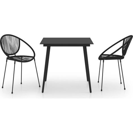 3-tlg. Garten-Essgruppe PVC Rattan Schwarz (1/5)