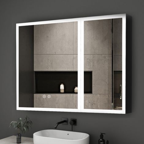 Spiegelschrank Bad mit Beleuchtung 80x60cm LED Spiegelschrank mit Beleuchtung Badspiegel mit Beleuchtung Badezimmerschrank Badschrank Hängeschränke mit 3-Farben Dimmbar + Beschlagfrei