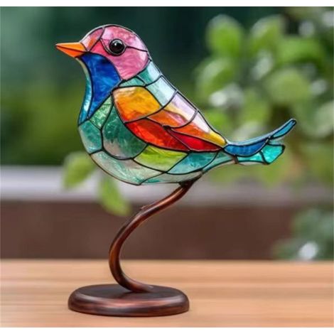 Oiseaux En Verre Coloré - Sculpture De Bureau En Acrylique Texturé - Décoration Intérieure Pour Bureau Maison Et Bureau - 1 Pièce (1/2)