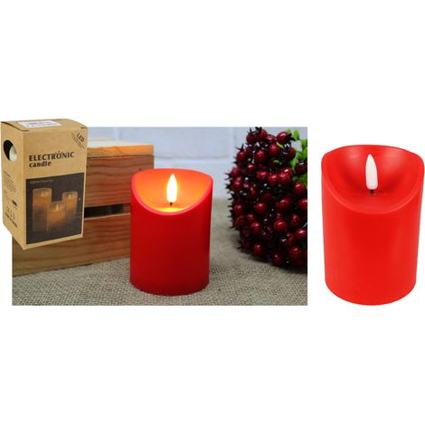Vela LED a pilas con llama, lisa, ROJA, 12,5 x 7,5 cm  GAO-101B