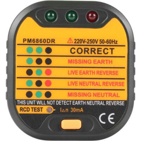 Tester automatico per prese di corrente domestiche 50-60Hz UK/US/EU PM6860DR (spina EU) -Crezuo