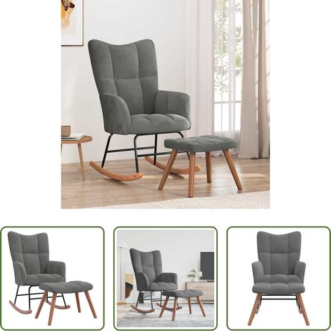 Hocker -  Schaukelstuhl mit Hocker Samt Dunkelgrau (1/5)