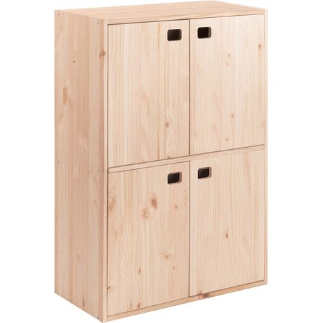 Astigarraga – Meuble Dinamic 4 portes en pin massif – Rangement spacieux 100 x 33 x 88 cm – Finition brute prête à peindre – Montage facile