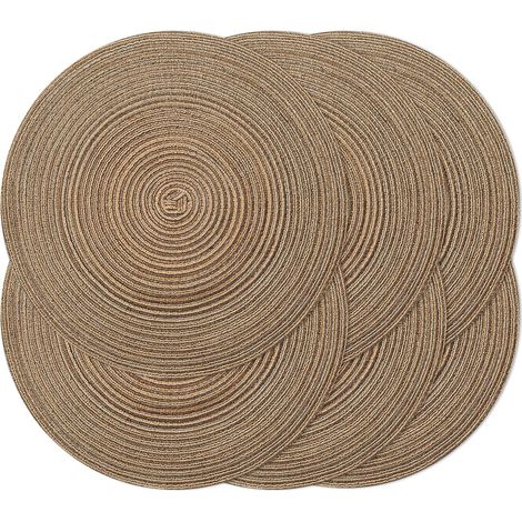 Lot de 6 sets de table ronds tressés de 38,1 cm pour tables de salle à manger, sets de table tissés naturels résistants à la chaleur (ronds, marron)'Marron 6 PCS'Marron'6 PCS (1/5)