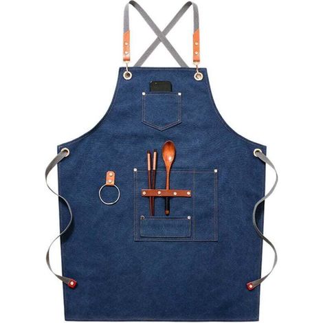 (Bleu)Tablier de cow-boy de haute qualité avec poches pour coiffeur, peintre, jardinier, styliste de coiffure pour femme et hom