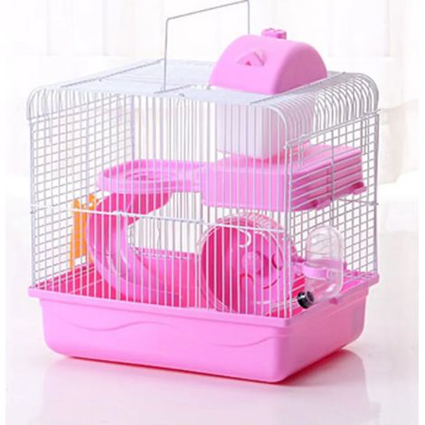Jaula de madera para hámsters, ratones y pequeños roedores, estructura multinivel, accesorios incluidos, rosa