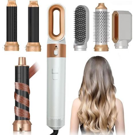 Appareil de coiffure 5 en 1 : sèche-cheveux, fer à friser, peigne volumisant et brosse plate. (1/5)