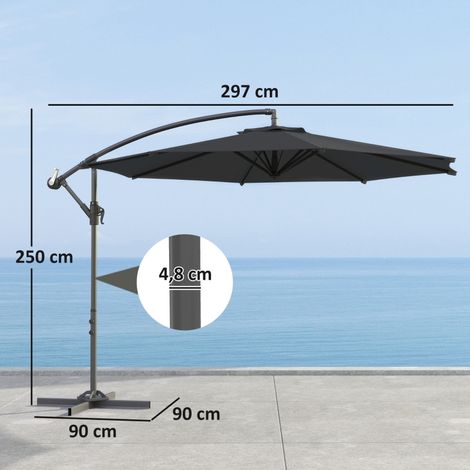 Parasol déporté octogonal 3m noir, rabattable pied croix (1/5)