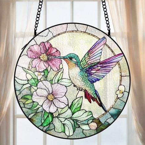 Kolibri-Sonnenfänger aus Buntglas, 20 cm, beleuchtete Fensterdekoration zum Aufhängen, Geburtstagsgeschenk (1/5)