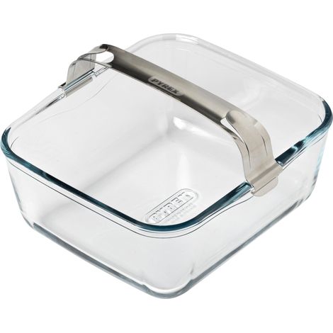 Plat de Cuisson en Verre Ultra-Résistant 20x18 cm avec Poignée Amovible Clipsable en Inox pour Airfryer Simple Tiroir 2L