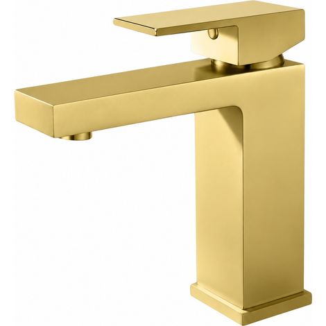 Robinet de lavabo carré style Amérique du Nord or brossé robinet seul mitigeur salle de bain 1,5 kg – Livraison gratuite (1/2)