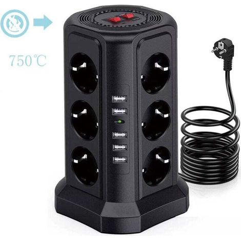 Tour multiprise parafoudre et surtension, Multiprise Electrique avec 5 Ports USB et 12 Prises, multiprise avec et 3 Interrupteurs, Blanc (1/3)