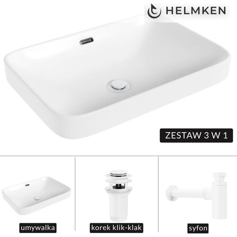Lavabo de encimera Helmken 441A52000 (52x36) blanco + sifón blanco + tapón de clic blanco (1/5)