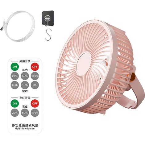Ventilateur rechargeable de 17,5 cm avec crochet, télécommande, minuterie et éclairage, à suspendre (1/4)