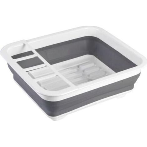 Egouttoir vaisselle pliable, égouttoir à vaisselle plastique, porte-couverts et support assiettes, plastique, 36,5x13x31 cm, blanc - gris (1/5)