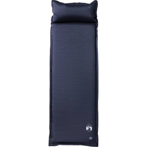 Matelas de camping autogonflant avec oreiller 1 personne gris