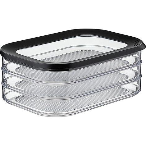 Boîte Conservation Jambon - Boîte Rangement Frigo avec Couvercle - Rangement Frigo Charcuterie - 3 Boîte de Rangement Séparées - 3 x 550 ml - Black (1/5)