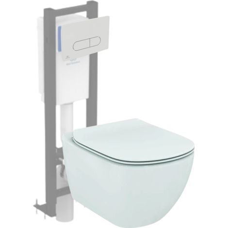 IDEAL STANDARD Inodoro suspendido Tesi con asiento, estructura autoportante que ahorra espacio Porcher eco certificado NF + Placa Oleas Blanca