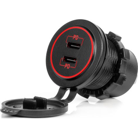 Caricabatterie da auto impermeabile con prese USB 2x USB-C 12V 24V amio-04223 (1/5)