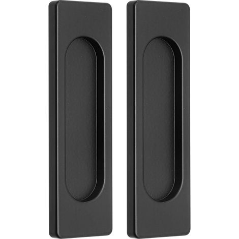 Lots de 2 poignants dans porte coulissantes autocollants, 10 cm (4 pouces), alliage d'aluminium, encastrées, rectangulaires, Portes vitrées, fenestres, tiroirs, commodes et armoires, noires (1/5)