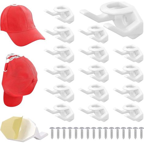 Lot 16 Crochets Autocollants Blancs pour Chapeaux Porte Chapeau Mural Autoadhésif pour Casquette Baseball Support Mural Sans Perçage pour Chambre Accroche Casquette (1/5)
